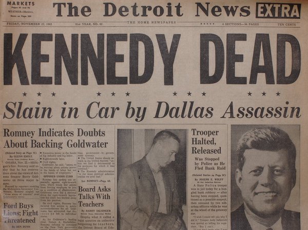 Заголовки американских газет об убийстве Кеннеди